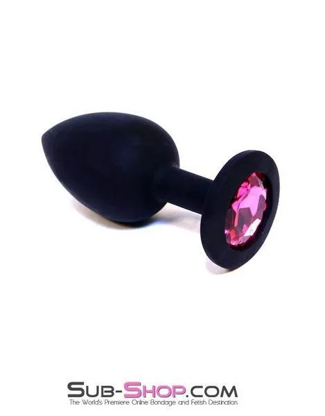 0220M      Black Silicone Mini Anal Plug with Pink Crystal Base - MEGA Deal