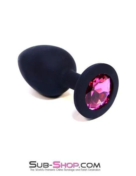 0220M      Black Silicone Mini Anal Plug with Pink Crystal Base - MEGA Deal