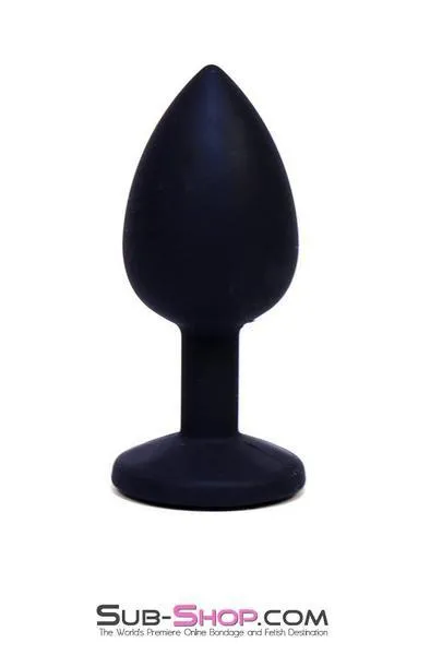 0220M      Black Silicone Mini Anal Plug with Pink Crystal Base - MEGA Deal