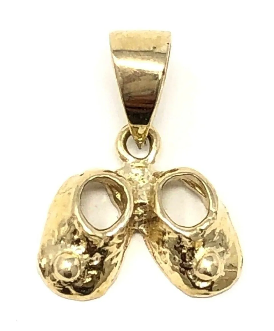 14k Yellow Gold Solid Newborn Infant Bootie Baby Shoes Charm Pendant 1 gram