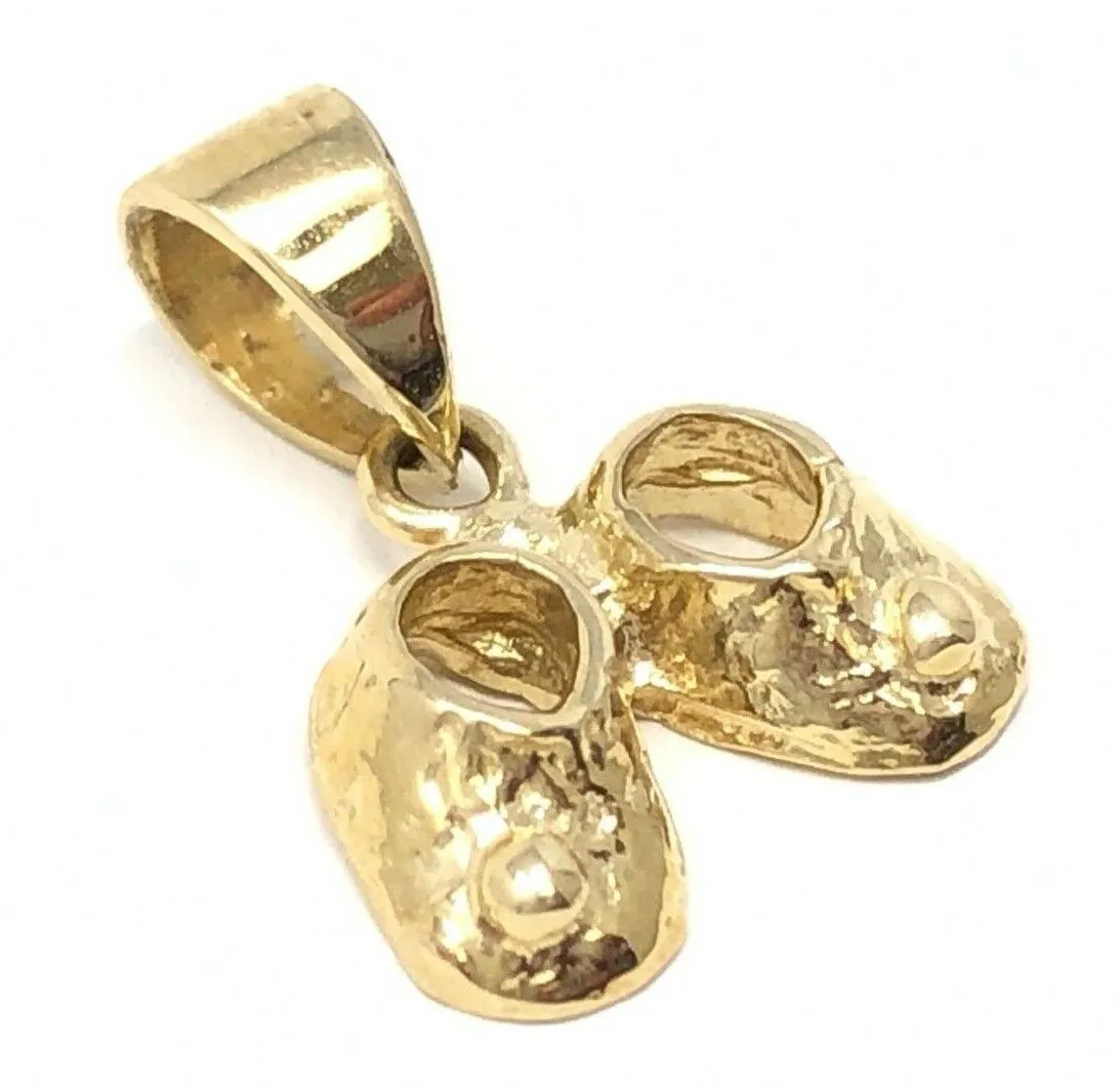 14k Yellow Gold Solid Newborn Infant Bootie Baby Shoes Charm Pendant 1 gram