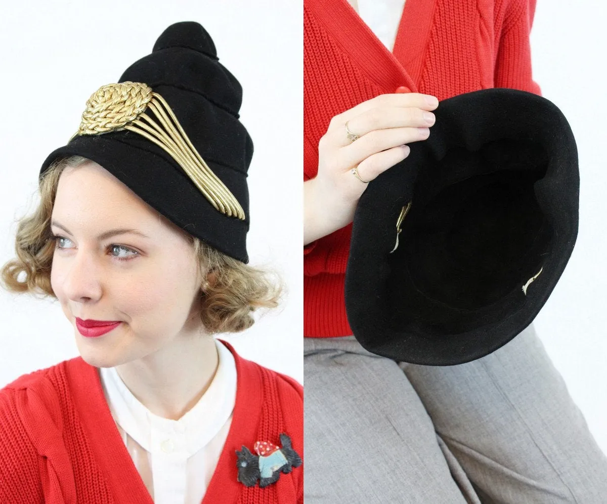 1940s turban hat wool gold bullion | new winter