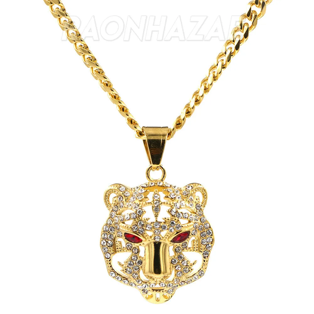 316L Solid Stainless Steel Hip Hop Drake Red Tiger Pendant w/ 5mm Miami Cuban Chain