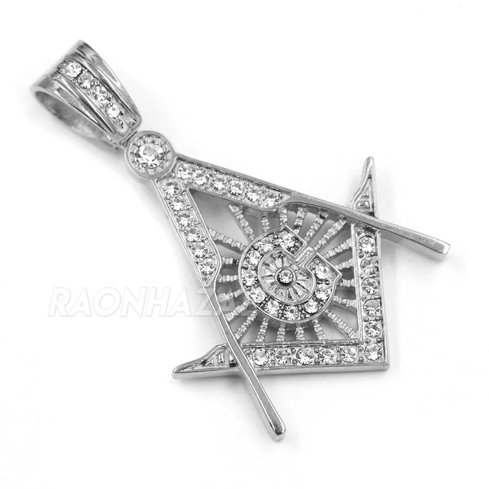 316L Stainless Blinged Out Masonic Grand Mason Pendant w/ 4mm Miami Cuban Chain