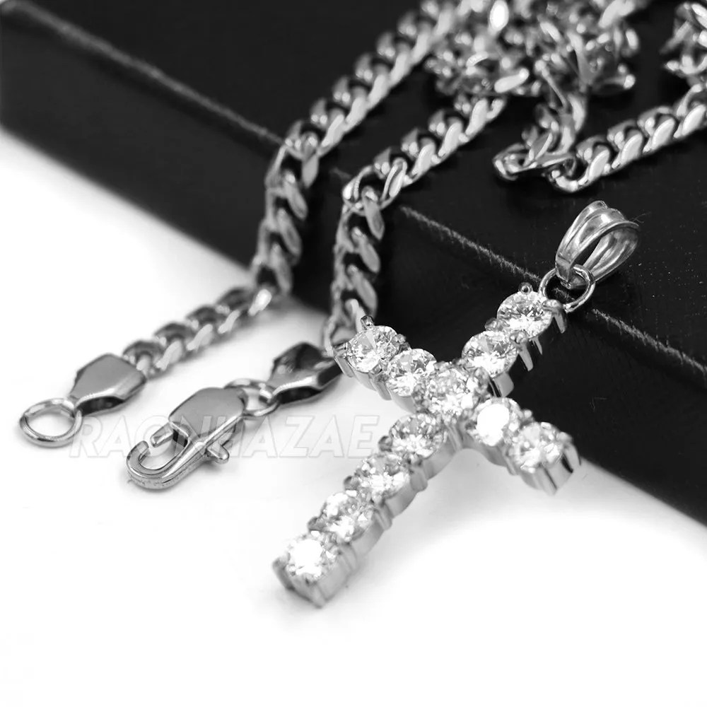 316L Stainless Blinged Out Mini Jesus Piece Charm Pendant w/ 4mm Miami Cuban Chain