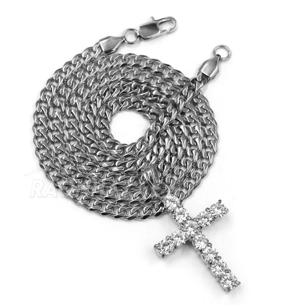 316L Stainless Blinged Out Mini Jesus Piece Charm Pendant w/ 4mm Miami Cuban Chain