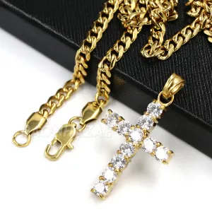 316L Stainless Blinged Out Mini Jesus Piece Charm Pendant w/ 4mm Miami Cuban Chain