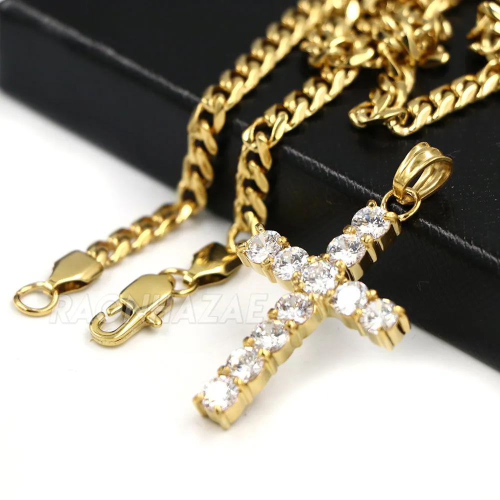 316L Stainless Blinged Out Mini Jesus Piece Charm Pendant w/ 4mm Miami Cuban Chain