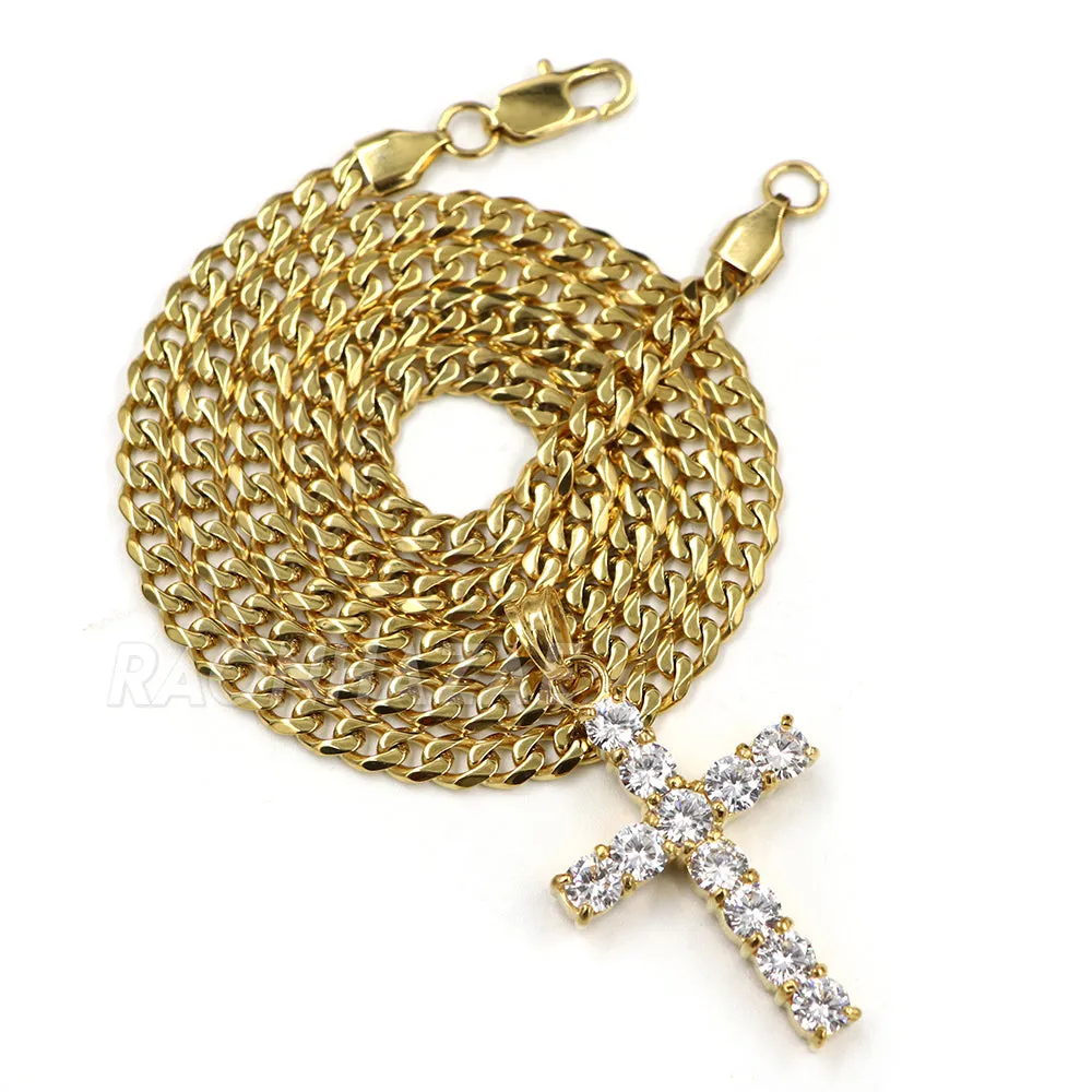 316L Stainless Blinged Out Mini Jesus Piece Charm Pendant w/ 4mm Miami Cuban Chain