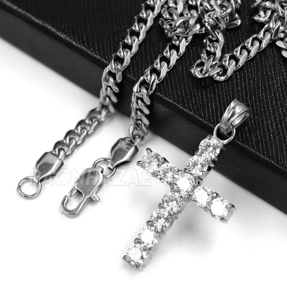 316L Stainless Blinged Out Mini Jesus Piece Charm Pendant w/ 4mm Miami Cuban Chain