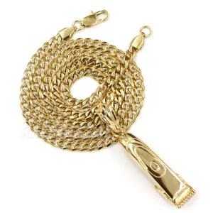 316L Stainless Cali Chop Shop Barber Razor Pendant w/ 4mm Miami Cuba Chain