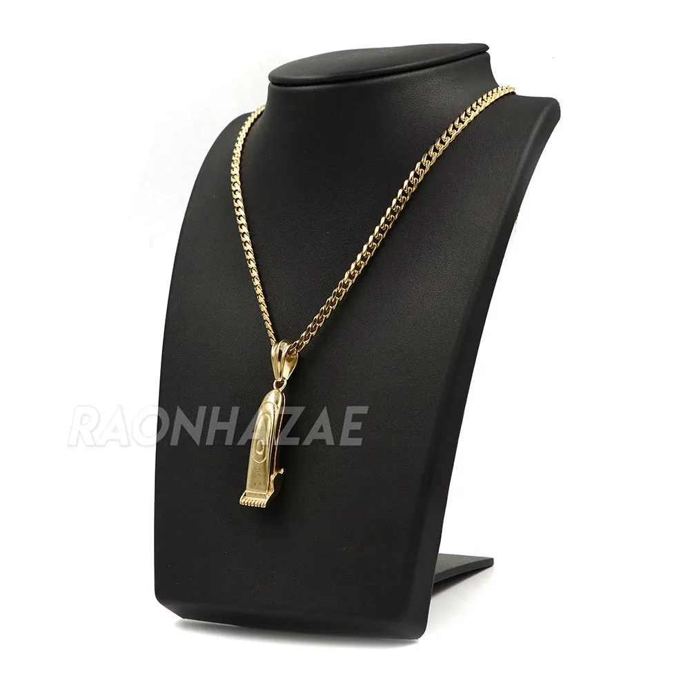 316L Stainless Cali Chop Shop Barber Razor Pendant w/ 4mm Miami Cuba Chain