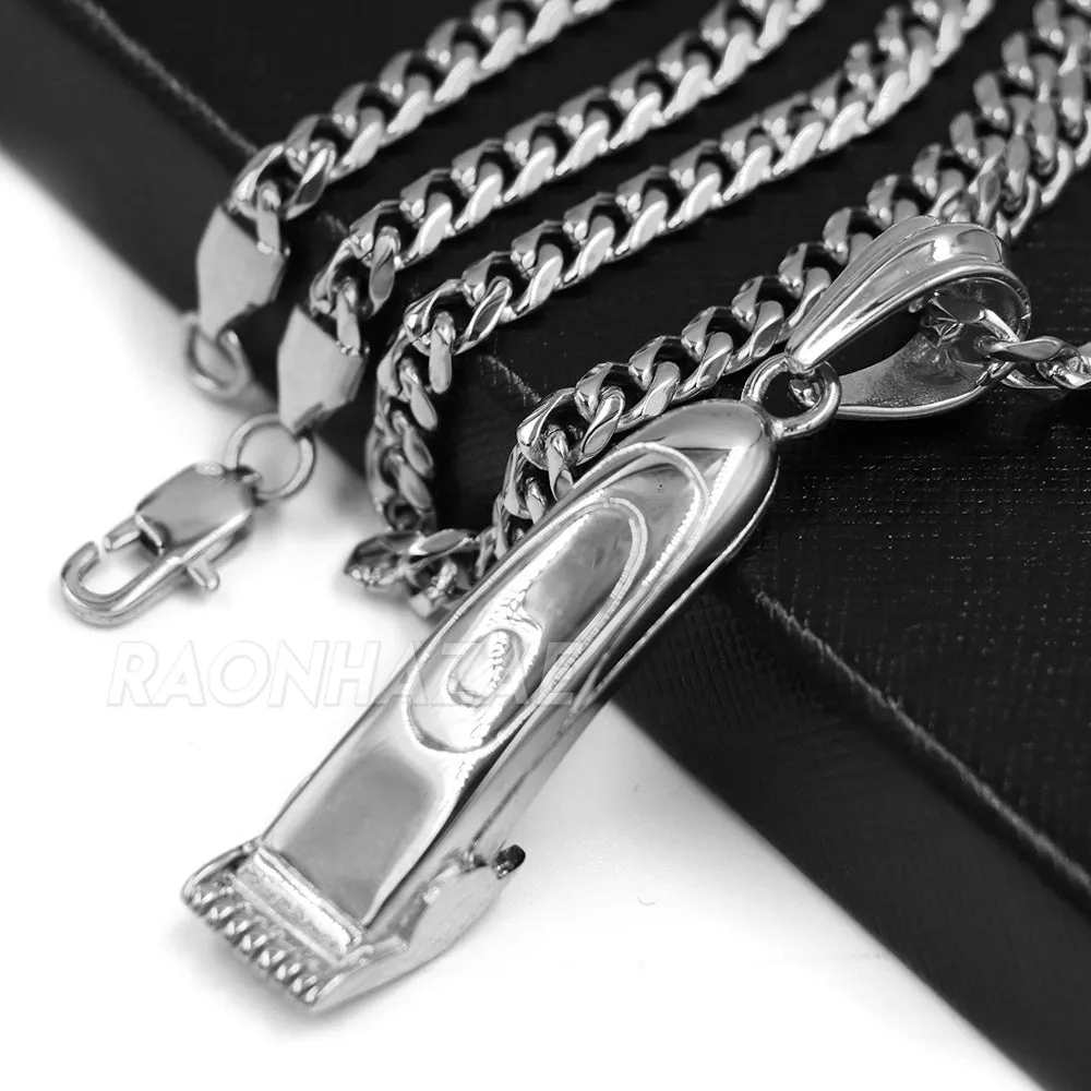 316L Stainless Cali Chop Shop Barber Razor Pendant w/ 4mm Miami Cuba Chain