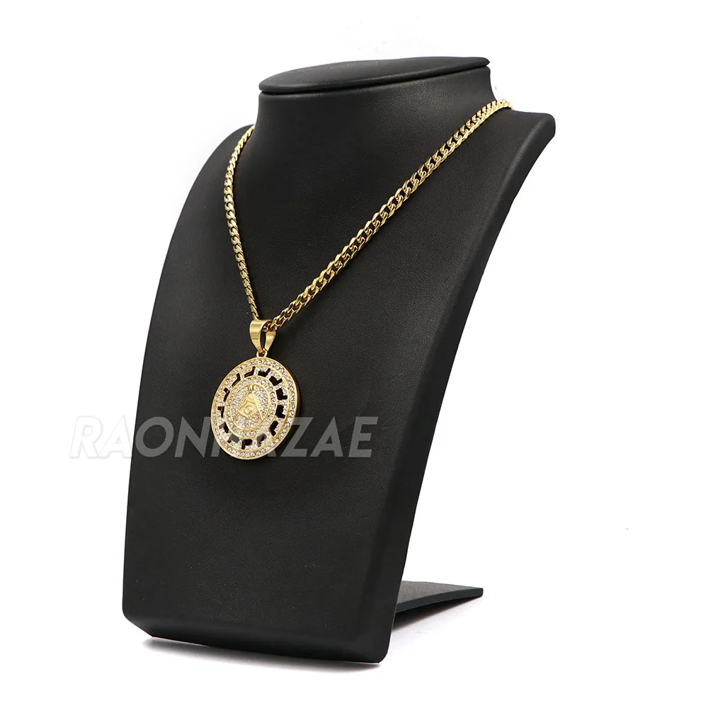 316L Stainless Freemasonry Grand Lodge Compass Pendant w/ 4mm Miami Cuba Chain