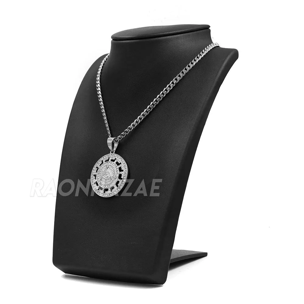 316L Stainless Freemasonry Grand Lodge Compass Pendant w/ 4mm Miami Cuba Chain