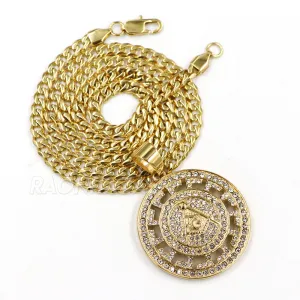 316L Stainless Freemasonry Grand Lodge Compass Pendant w/ 4mm Miami Cuba Chain