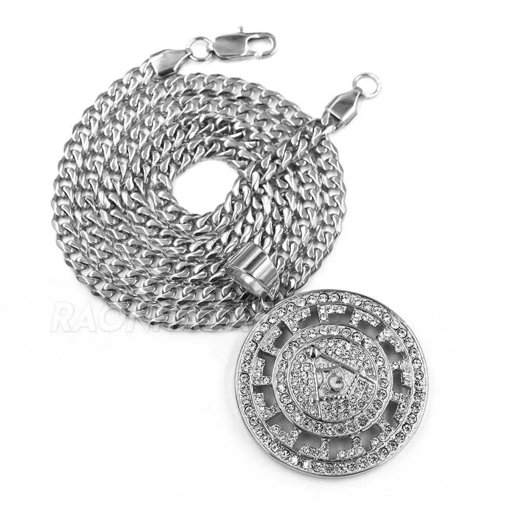 316L Stainless Freemasonry Grand Lodge Compass Pendant w/ 4mm Miami Cuba Chain