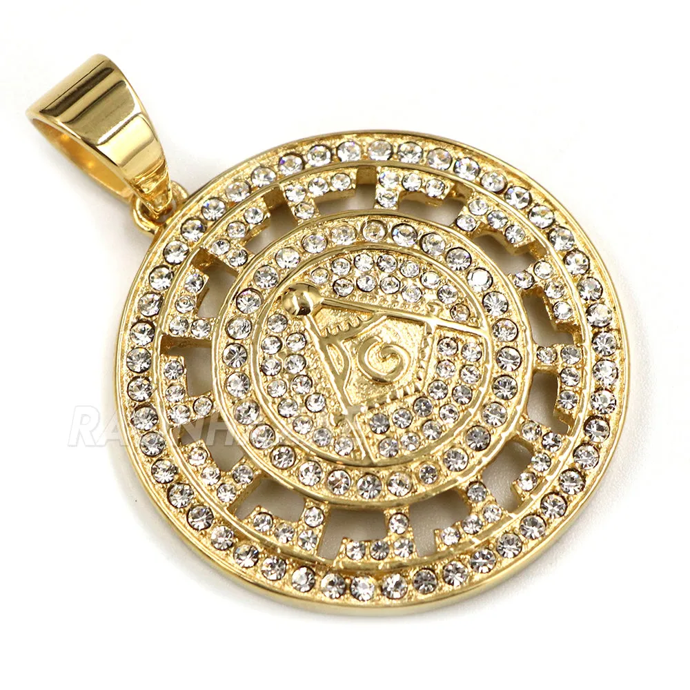 316L Stainless Freemasonry Grand Lodge Compass Pendant w/ 4mm Miami Cuba Chain