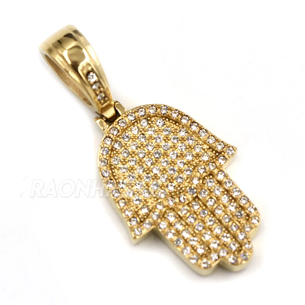316L Stainless Hands of Hamsa Christian Symbol Pendant w/ 4mm Miami Cuba Chain