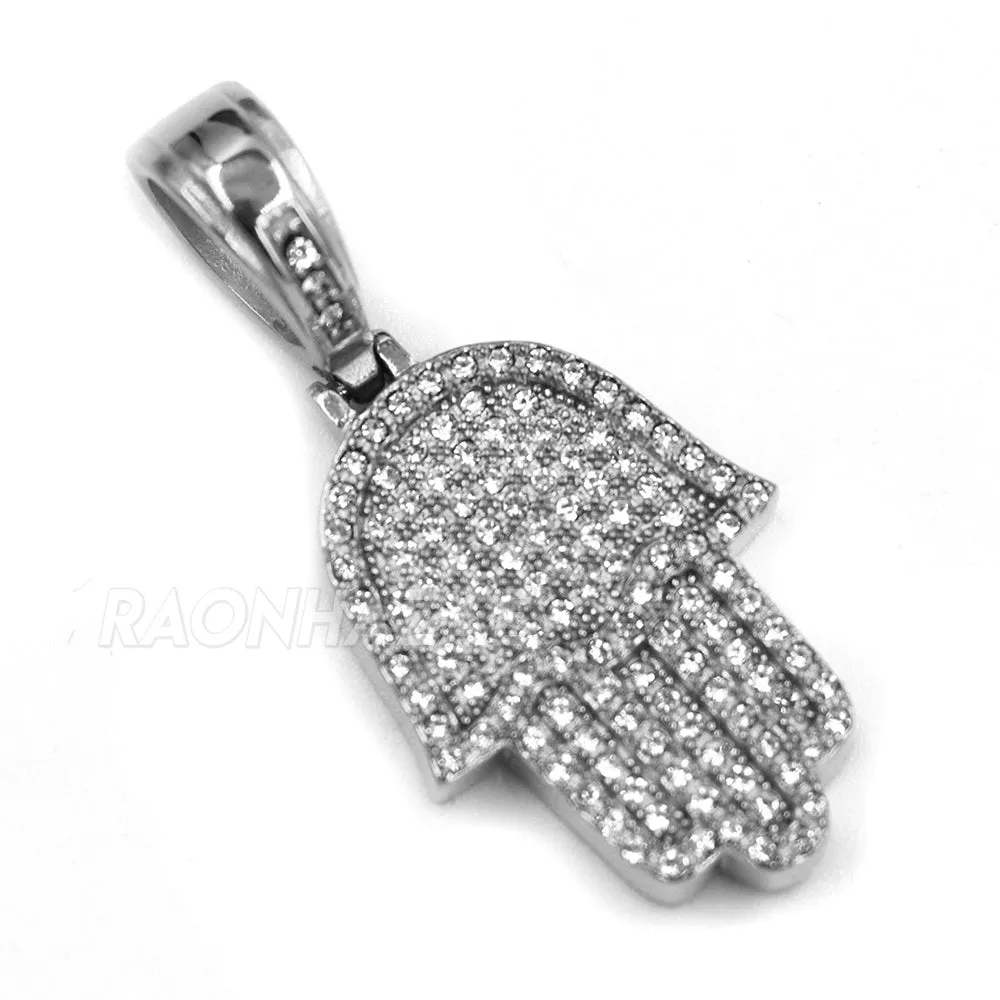 316L Stainless Hands of Hamsa Christian Symbol Pendant w/ 4mm Miami Cuba Chain