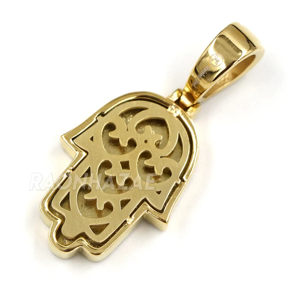 316L Stainless Hands of Hamsa Christian Symbol Pendant w/ 4mm Miami Cuba Chain