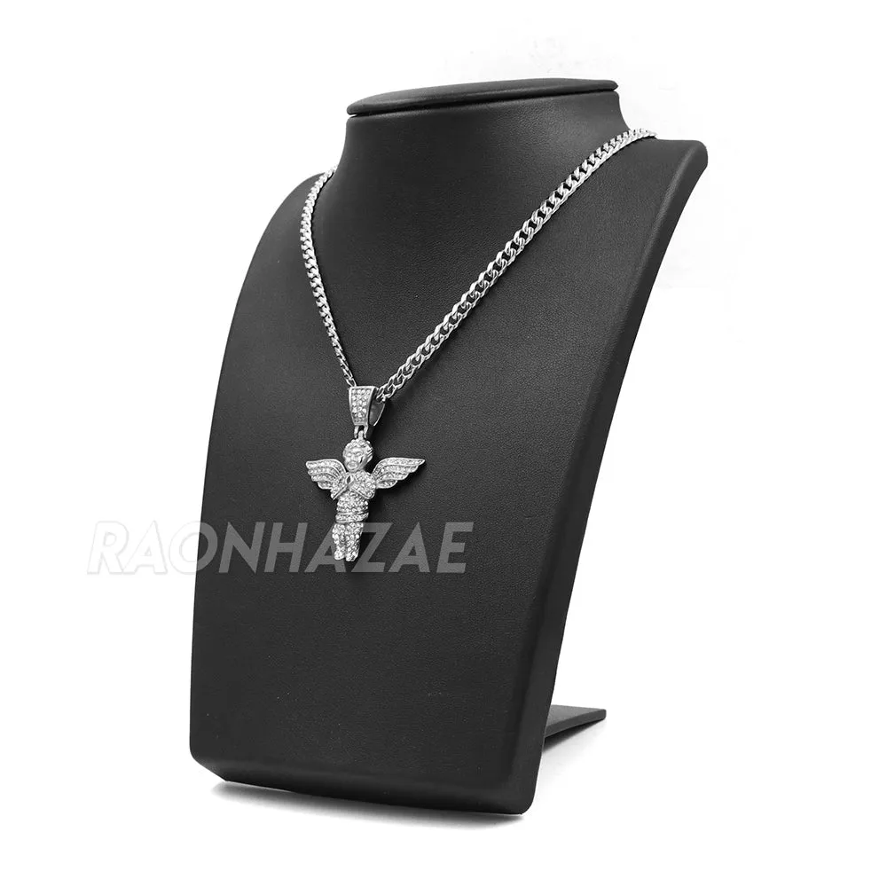 316L Stainless Steel Blinged Out Holy Praying Angels w/ 4mm Miami Cuba Chain