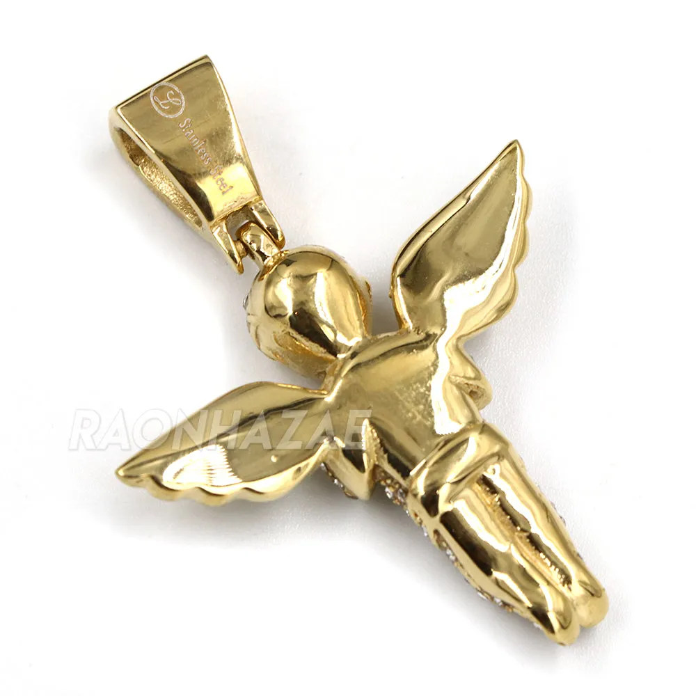 316L Stainless Steel Blinged Out Holy Praying Angels w/ 4mm Miami Cuba Chain