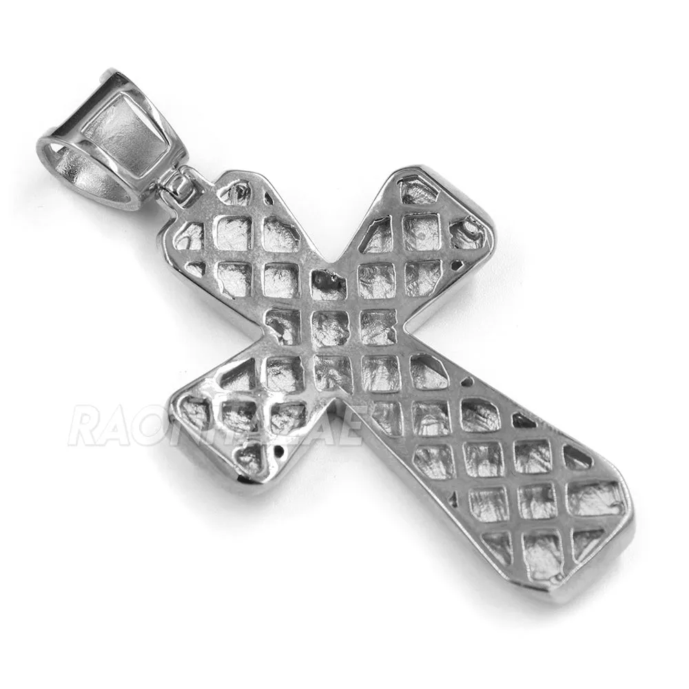 316L Stainless Steel Hip Hop Iced Jesus Cross Pendant w/ 4mm Miami Cuba Chain