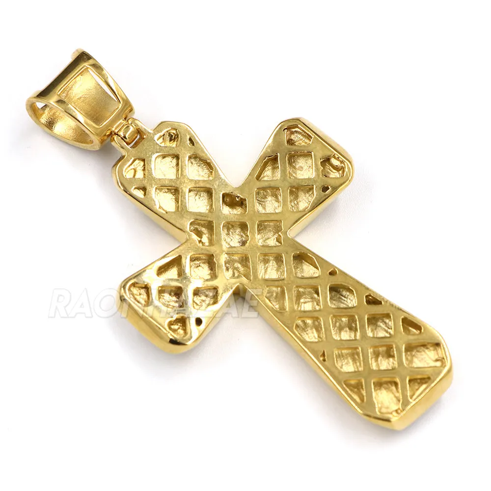 316L Stainless Steel Hip Hop Iced Jesus Cross Pendant w/ 4mm Miami Cuba Chain