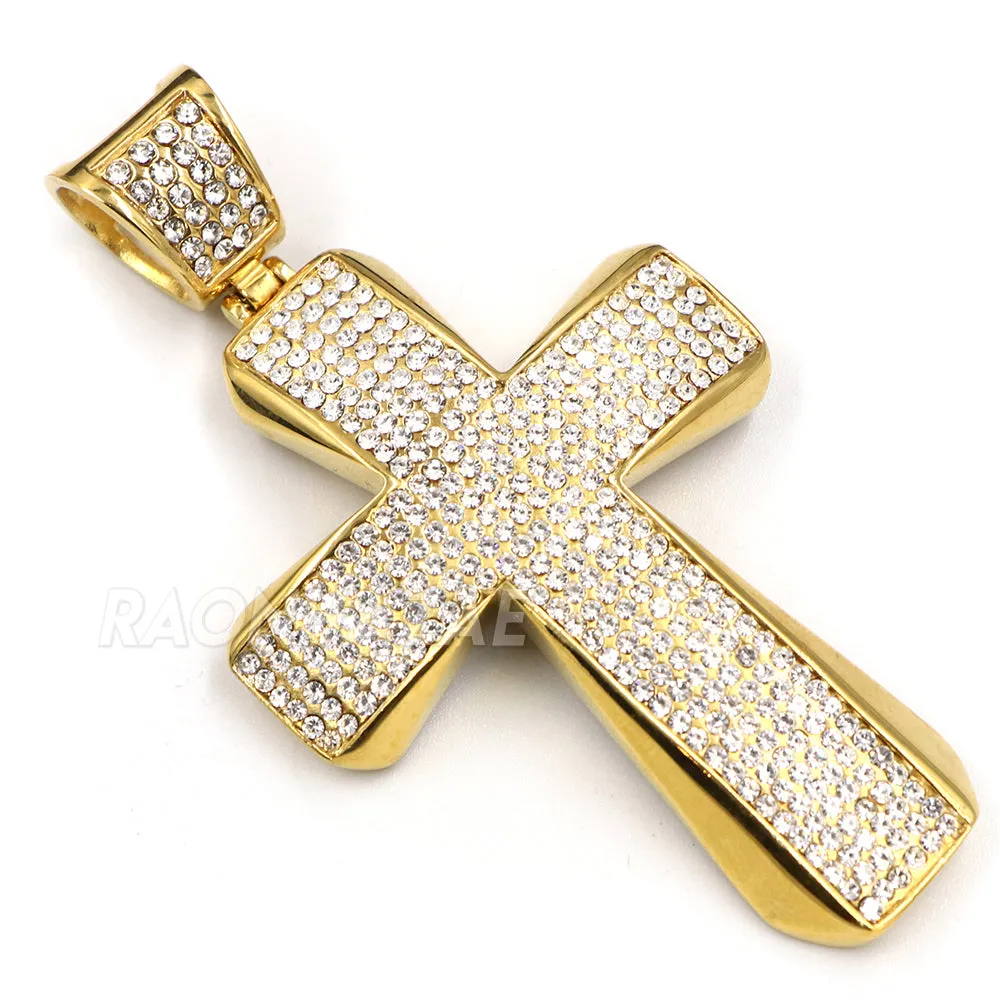 316L Stainless Steel Hip Hop Iced Jesus Cross Pendant w/ 4mm Miami Cuba Chain