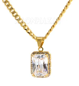 316L Stainless Steel Hip Hop Tesseract Charm Pendant w/ 5mm Miami Cuban Chain