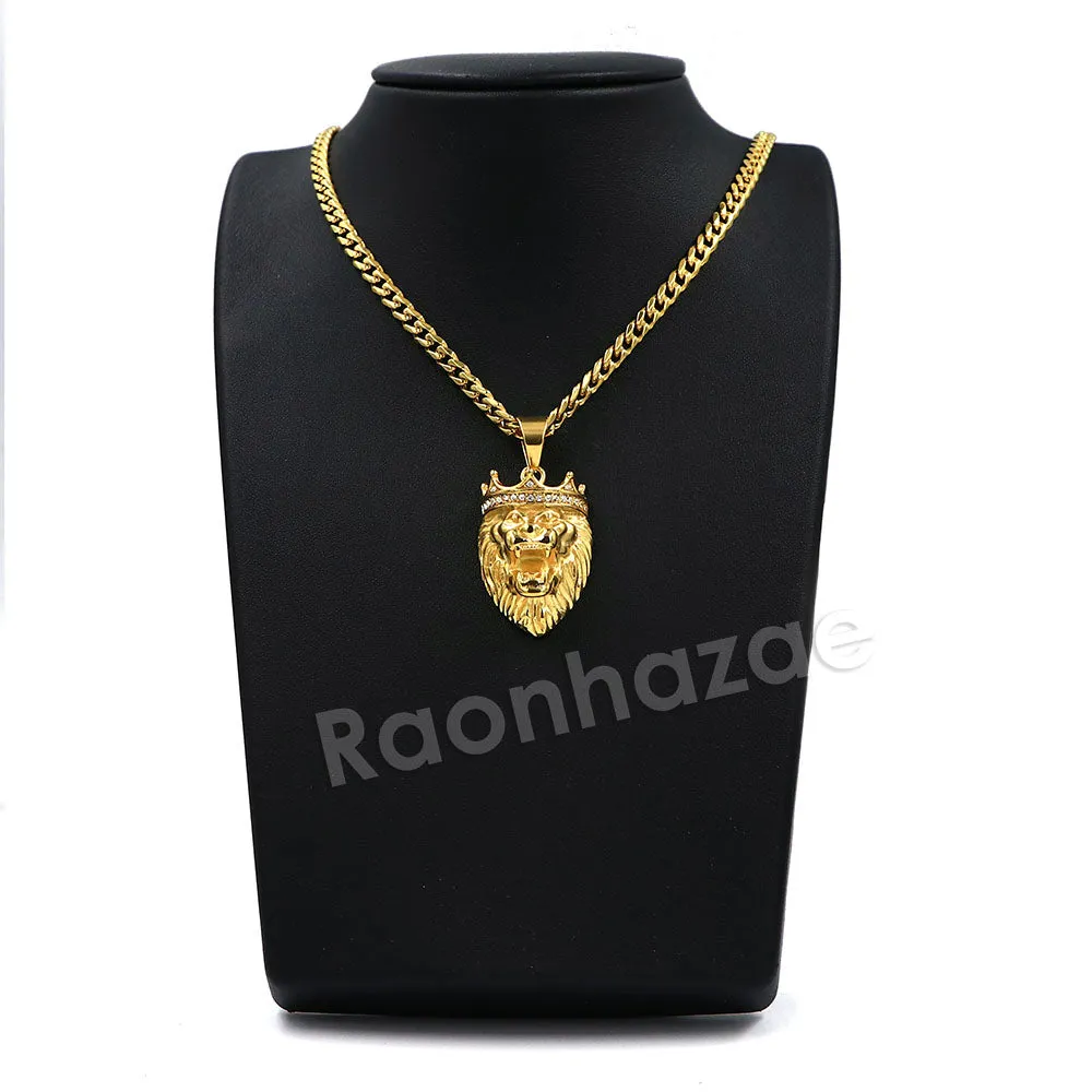 316L Stainless Steel Lion King Blinged Out Pendant w/ 4mm Miami Cuban Chain