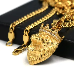 316L Stainless Steel Lion King Blinged Out Pendant w/ 4mm Miami Cuban Chain