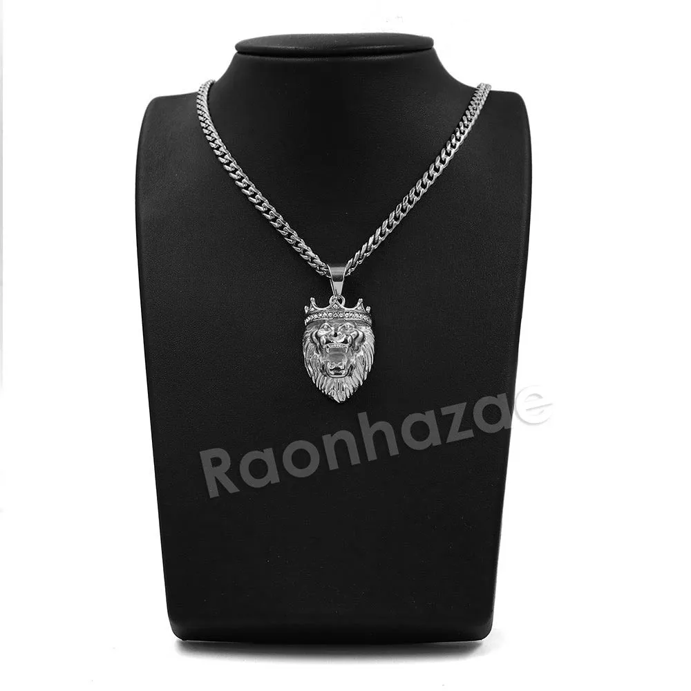 316L Stainless Steel Lion King Blinged Out Pendant w/ 4mm Miami Cuban Chain