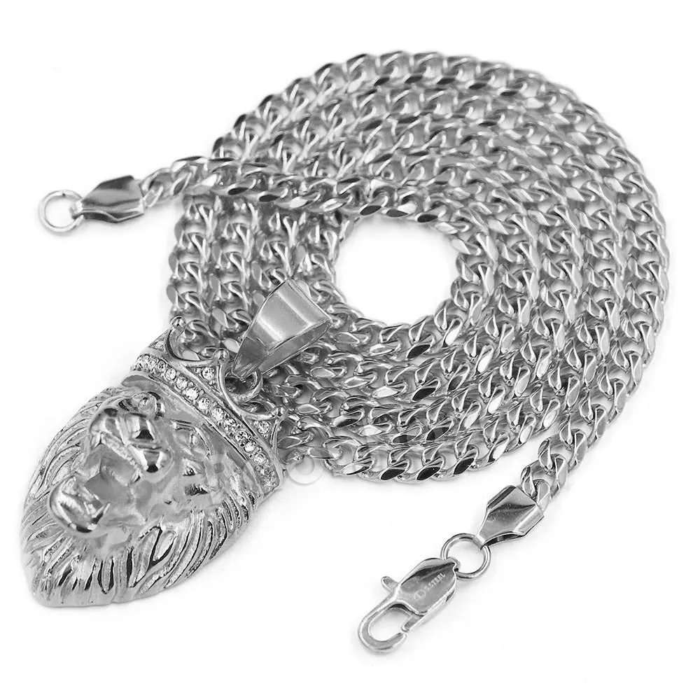 316L Stainless Steel Lion King Blinged Out Pendant w/ 4mm Miami Cuban Chain