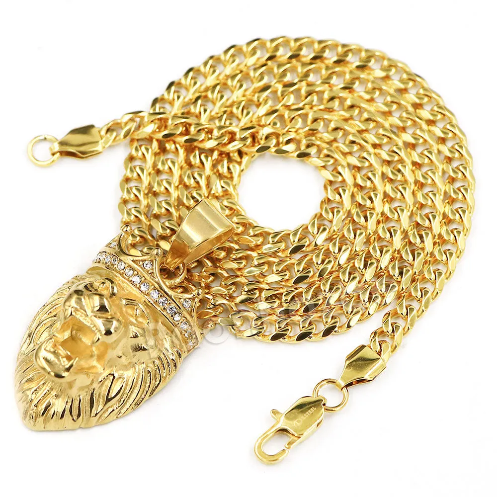 316L Stainless Steel Lion King Blinged Out Pendant w/ 4mm Miami Cuban Chain