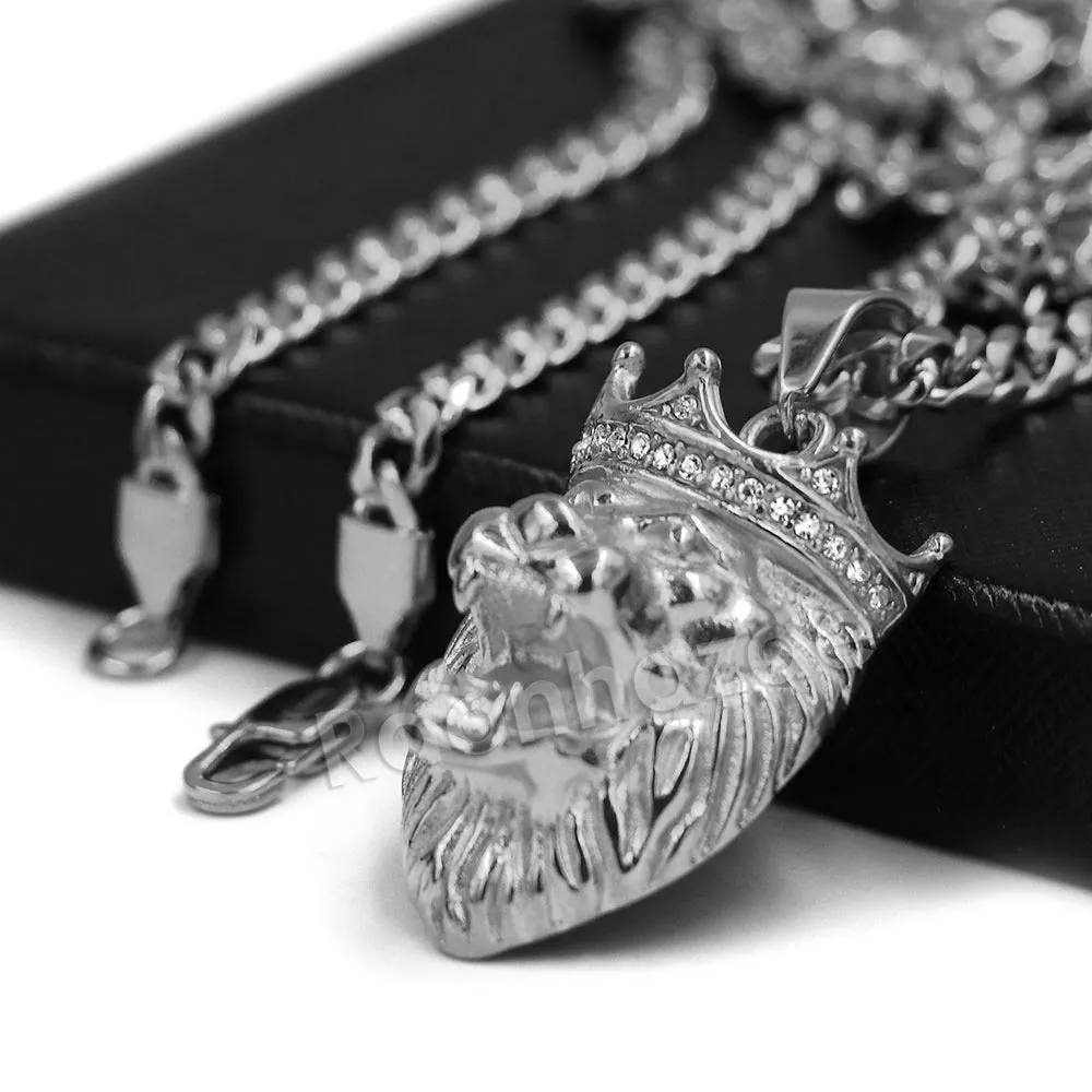 316L Stainless Steel Lion King Blinged Out Pendant w/ 4mm Miami Cuban Chain