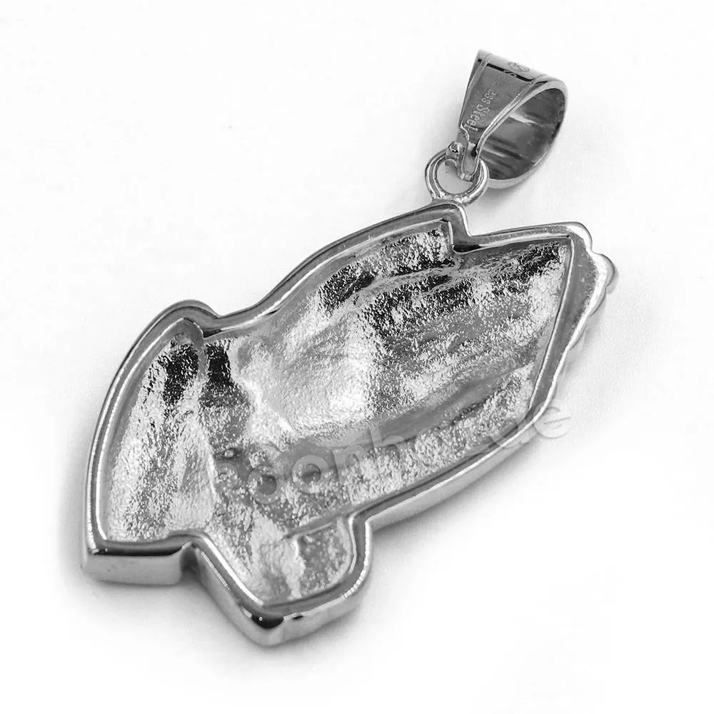 316L Stainless Steel Praying Hands Ice Out Pendant w/ 4mm Miami Cuban Chain