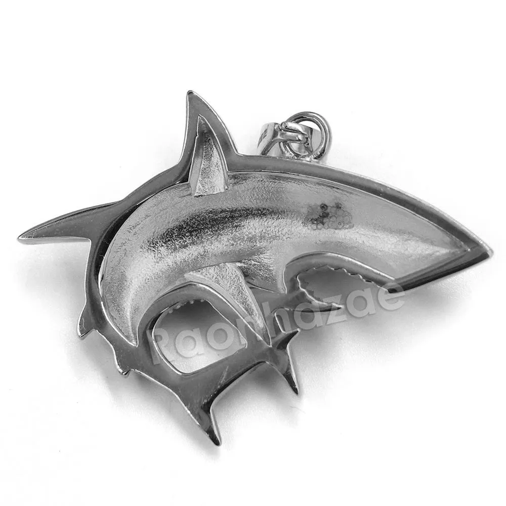 316L Stainless Steel Shark Predator Iced Pendant w/ 4mm Miami Cuban Chain