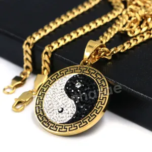 316L Stainless Yin and Yang Blinged Out Pendant w/ 4mm Miami Cuban Chain