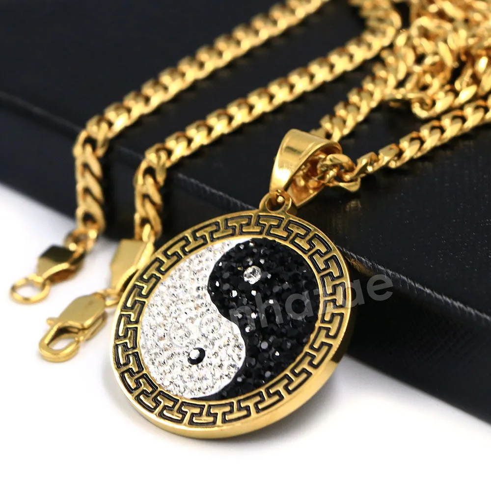 316L Stainless Yin and Yang Blinged Out Pendant w/ 4mm Miami Cuban Chain