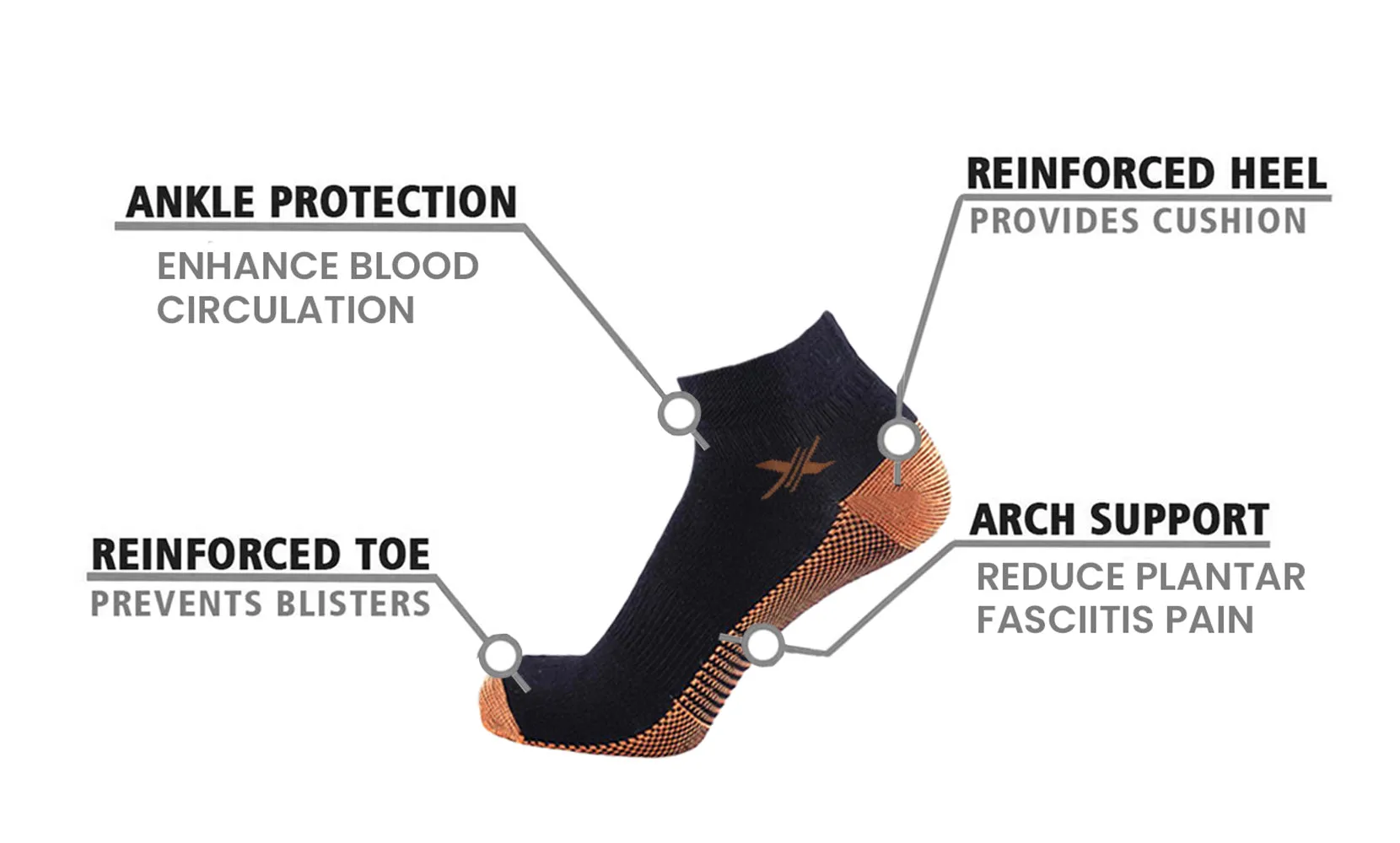 6-Pairs:High Performance Copper-Infused Ankle Compression Socks