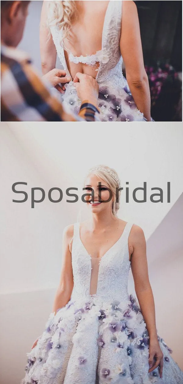 A-line Unique Design Appliques Modest Long Wedding Dresses WD0539