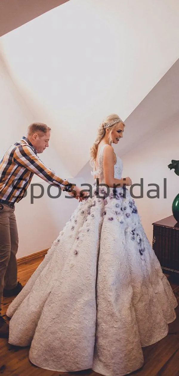 A-line Unique Design Appliques Modest Long Wedding Dresses WD0539