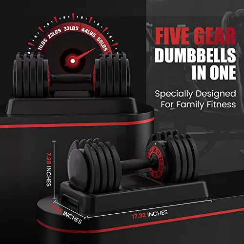 Adjustable Dumbbells 55LB Single Dumbbell 5 in 1 Free Dumbbell Weight Adjust with Anti-Slip Metal Handle, Ideal for Full-Body Home Gym Workouts