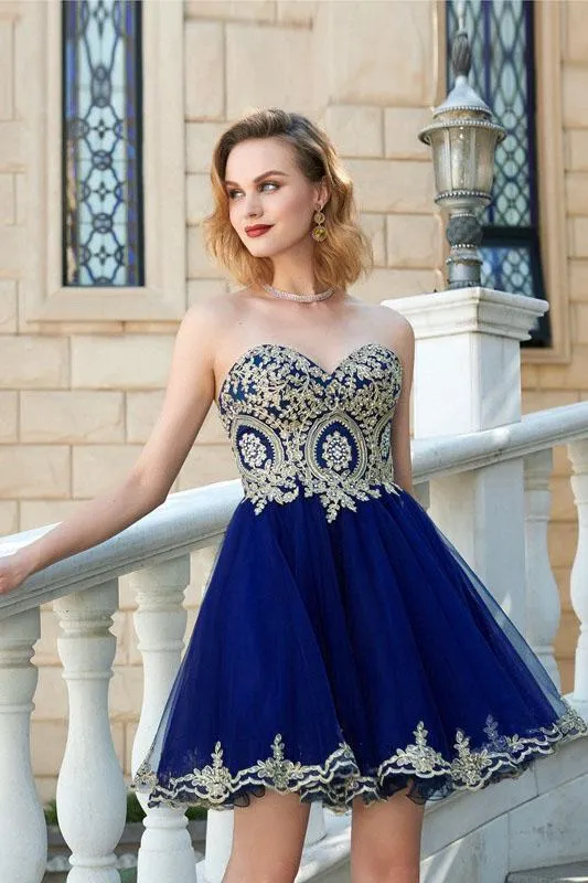 Amazing Unique A-line Sweetheart Lace Appliques Short Homecoming Dresses, HD0374