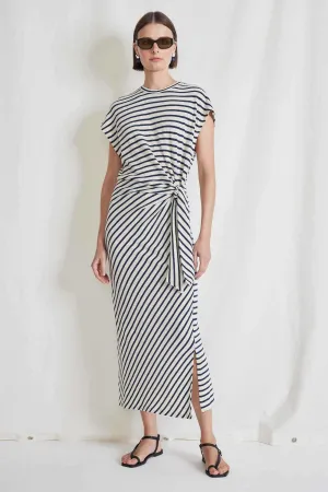 Apiece Apart Vanina Cinched Waist Dress in Navy Cream Stripe