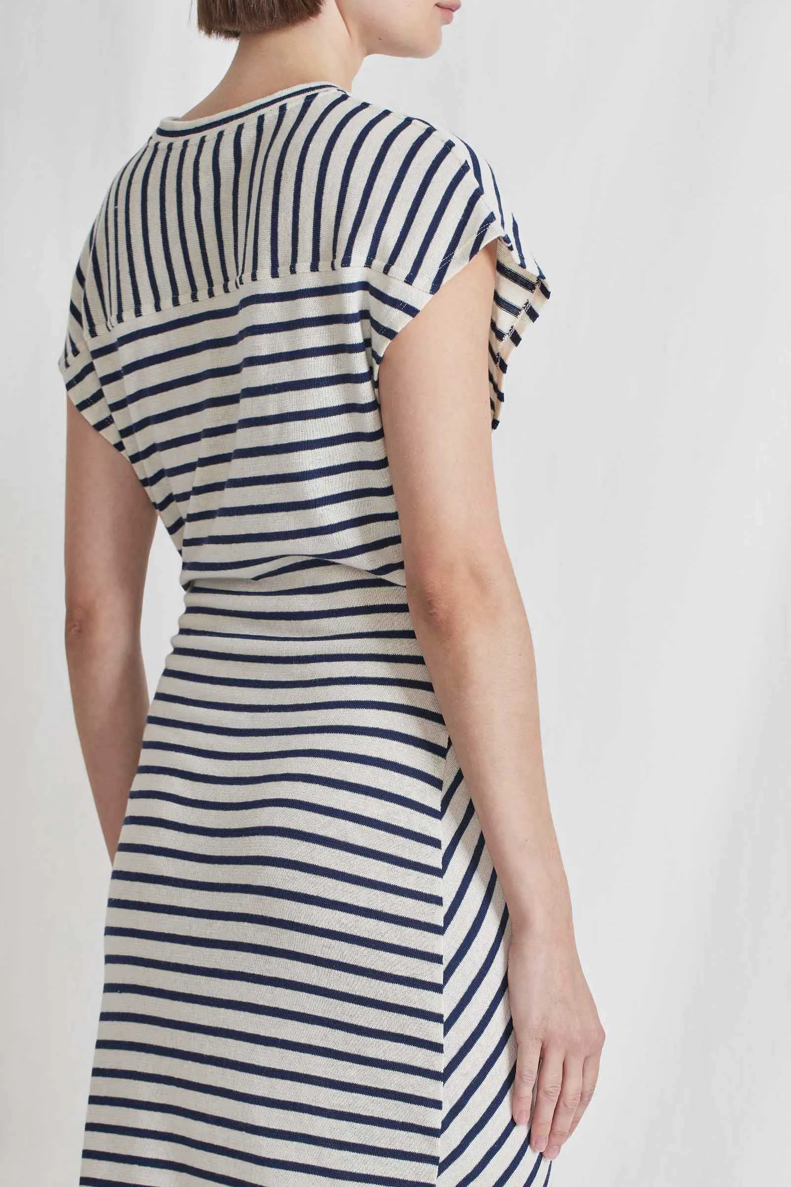 Apiece Apart Vanina Cinched Waist Dress in Navy Cream Stripe