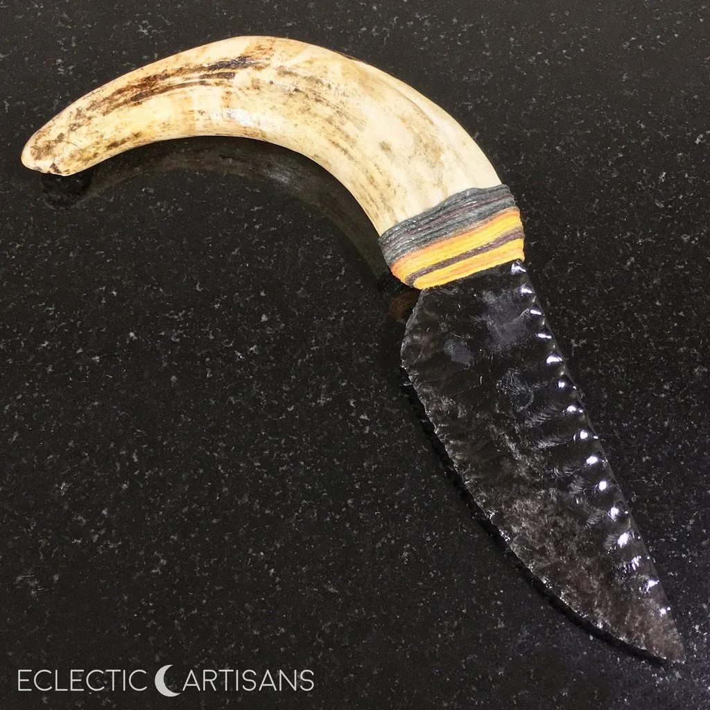 Aurora Mist Obsidian Blade Athame w/Wart Hog Tusk Handle - 11.00 inch