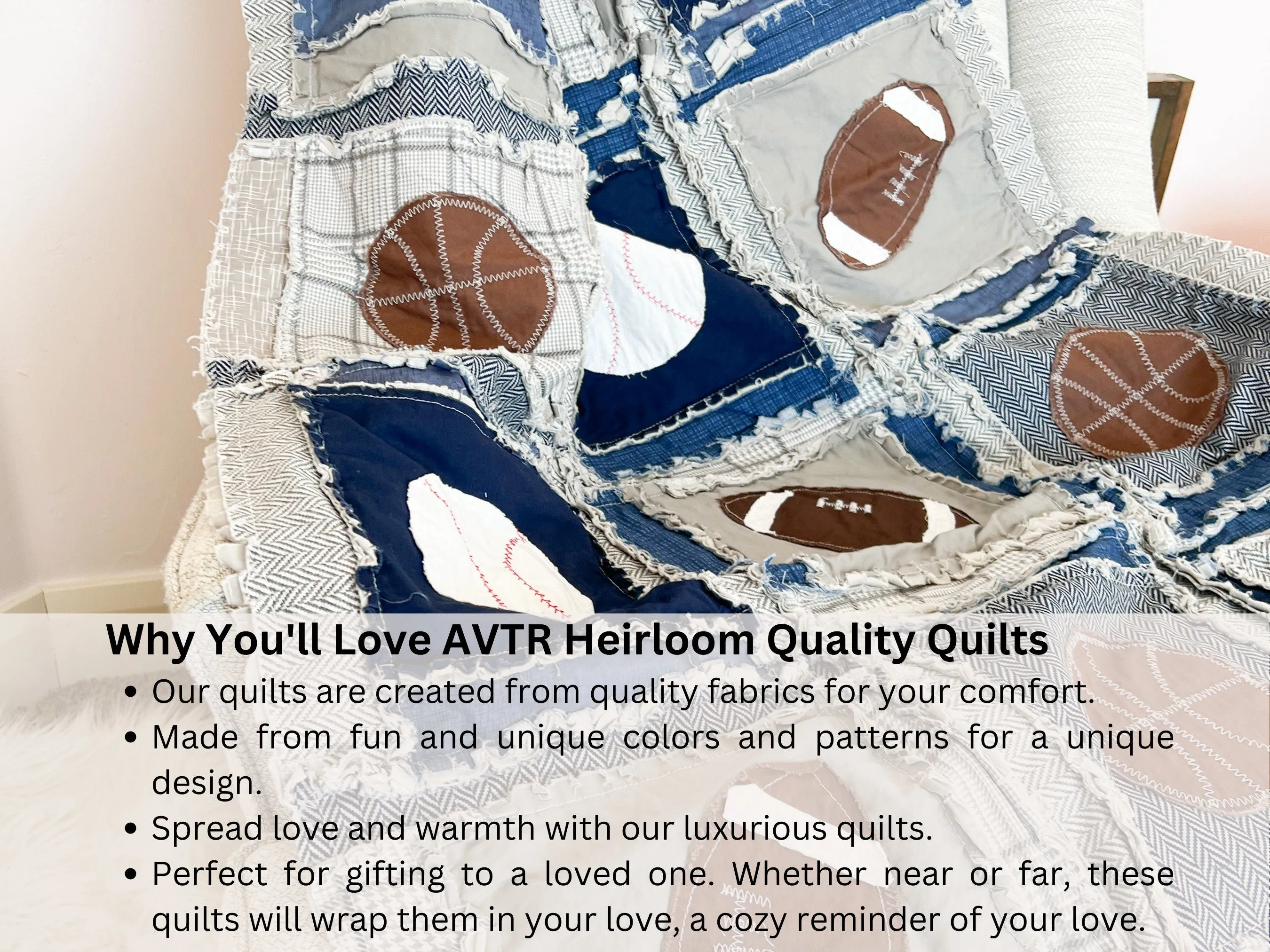 Baby Rag Quilt, Sports Blanket for Boy Crib Bedding Set - Sports Theme Rag Quilt with Baseball, Football, & Basketball for Boys